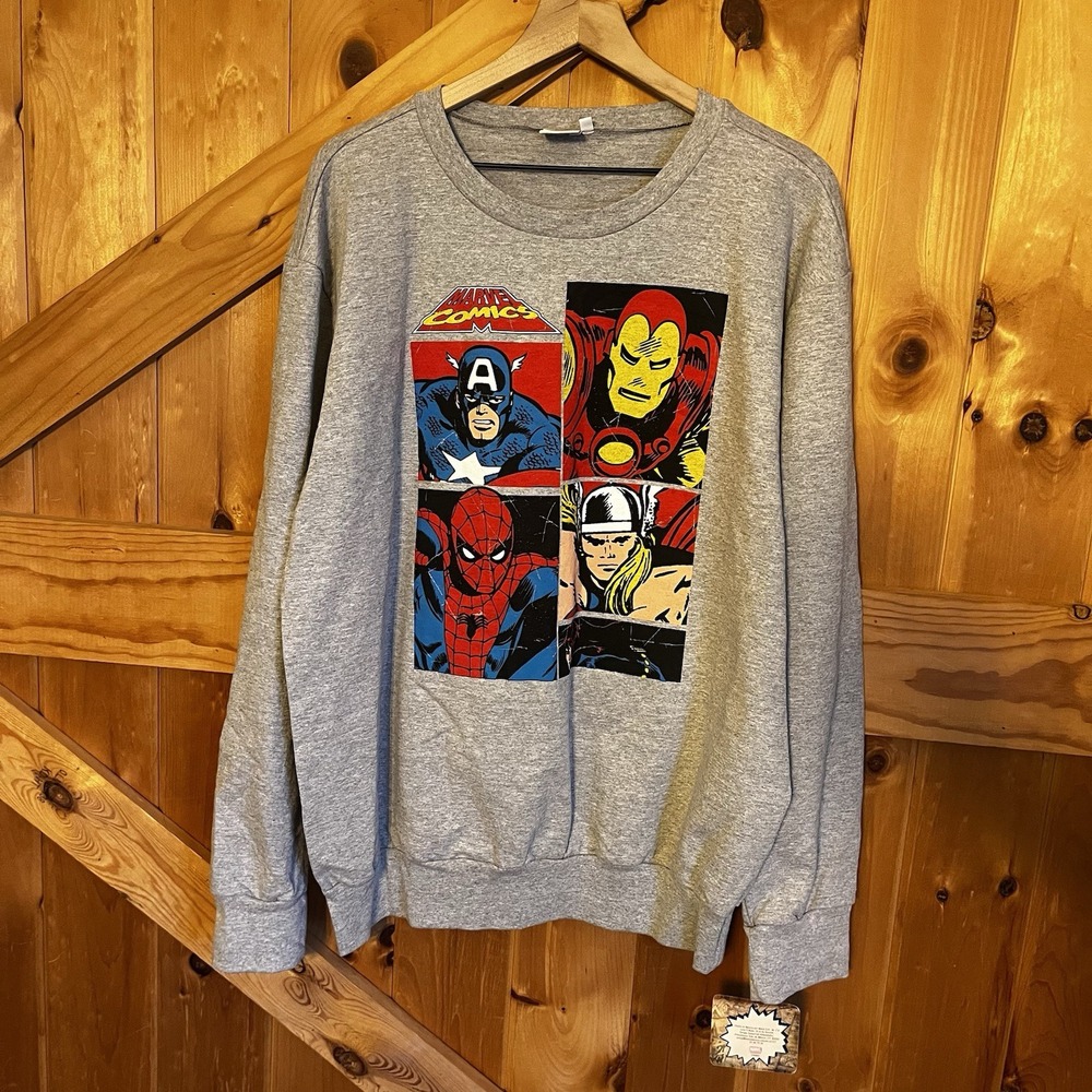 Marvel Comics crew neck sweatshirt made‎ in Mexico EG Extra Grande XL Gray NWT